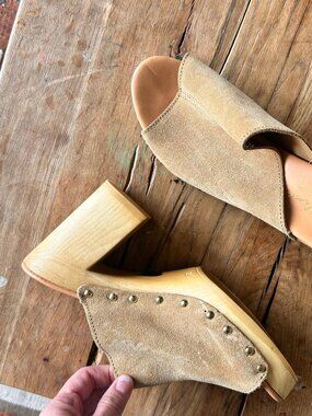 Avellini Italian leather high heel clog slides - sexy chunky heel 39 8.5